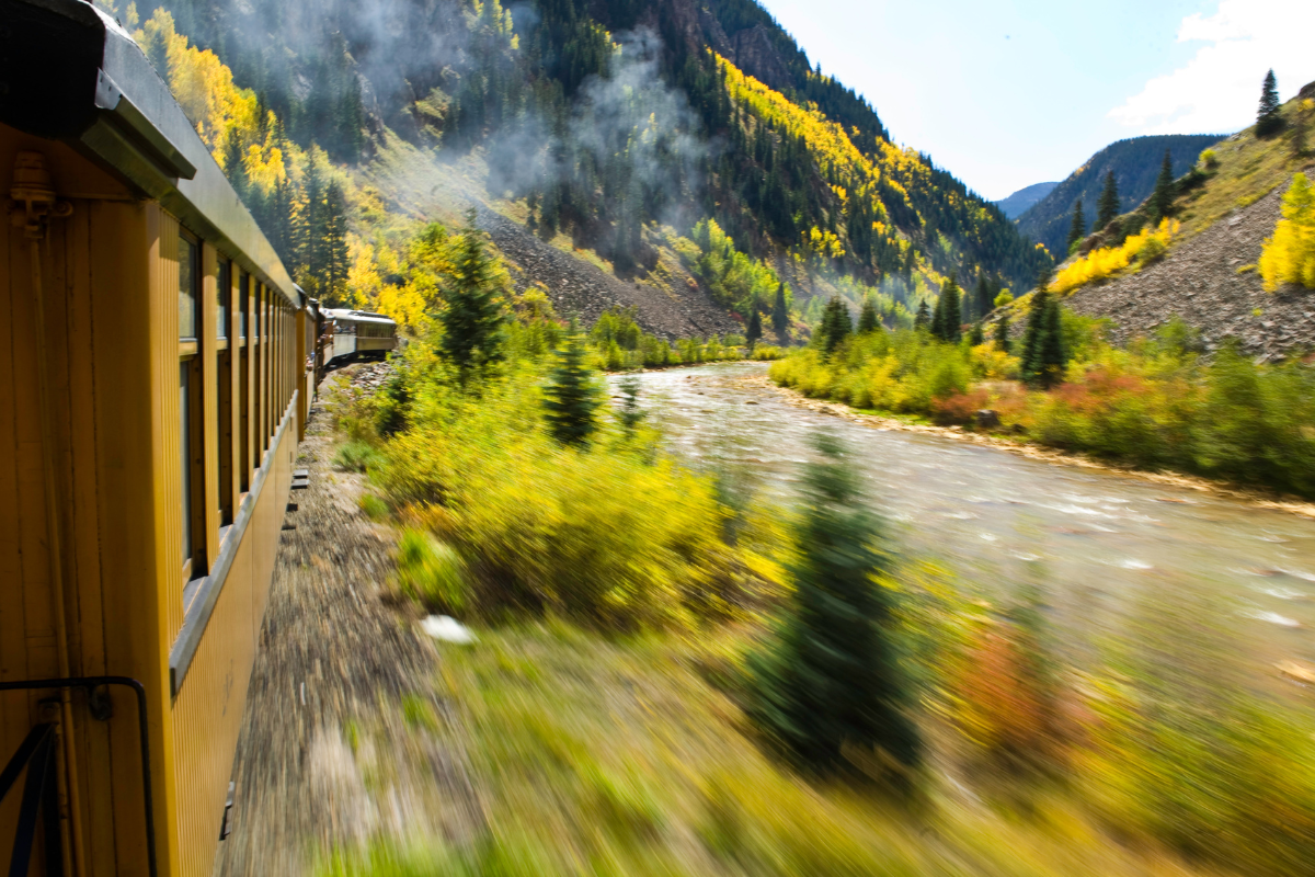 a train driving down the road