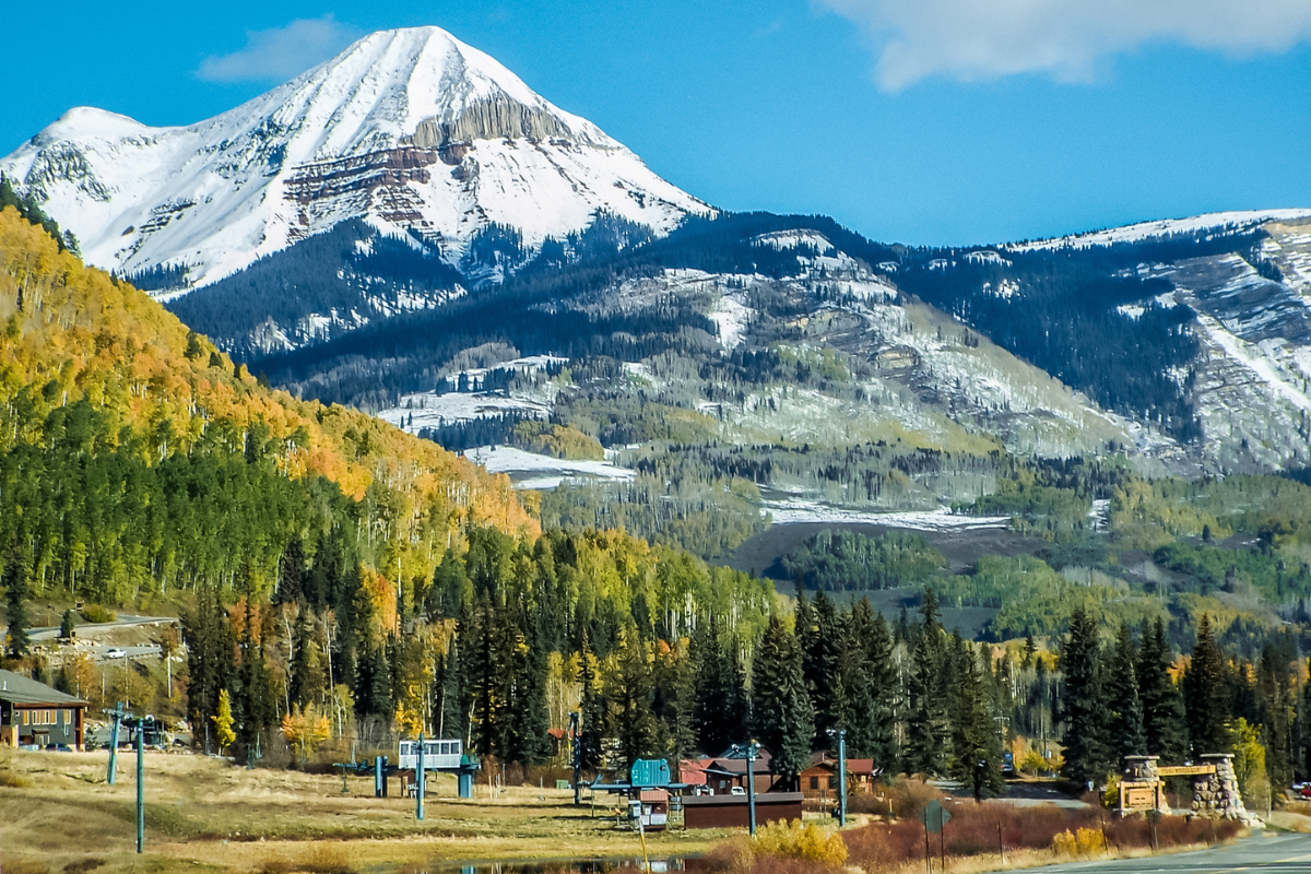 a view of a snow covered mountain